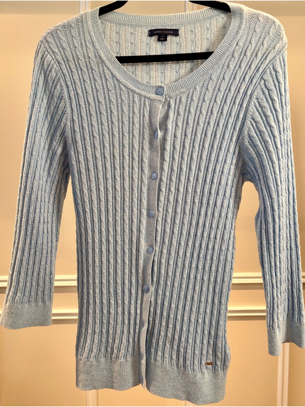 Tommy Hilfiger Pale Blue Cable-Knit Button Cardigan